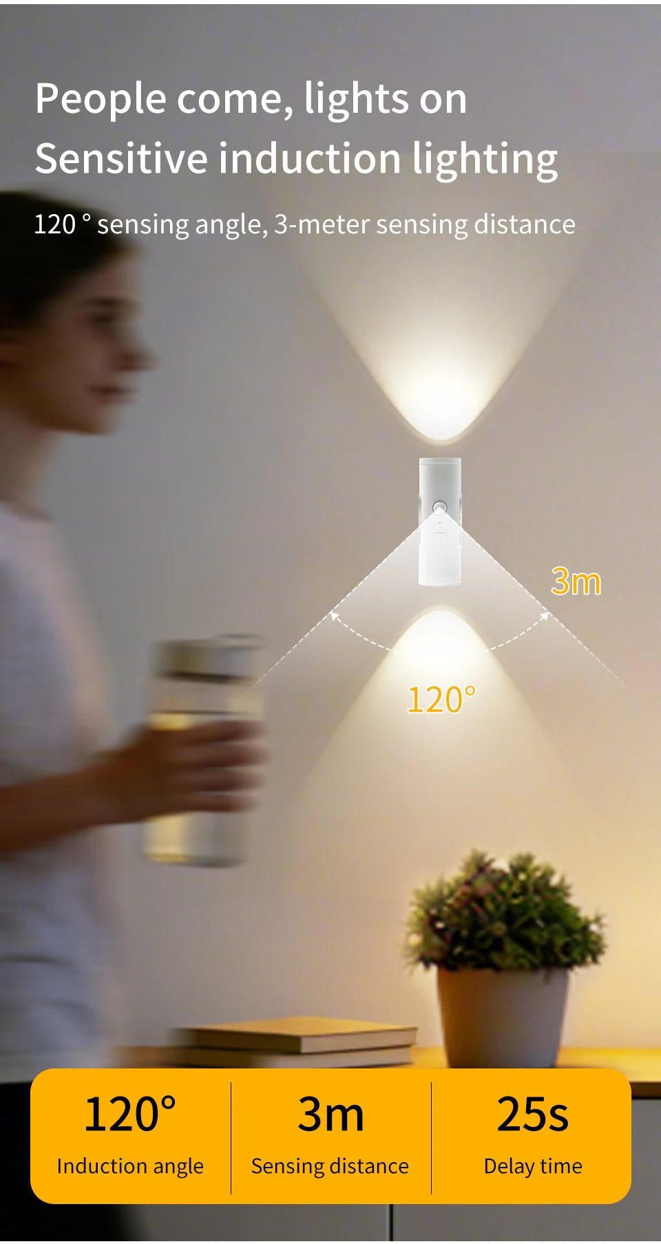 Motion Sensor Night Light Magnetic Up and Down Glowing Wall Lamp Rechargeable Night Lamp Closet Stairs Corridor Bedroom Decor