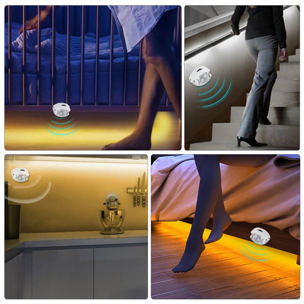 Motion Sensor LED Under Cabinet Light 1m 2m 3m 4m 5m 12V Flexible PIR Night Light Kitchen Wardrobe Bed Lighting IP65 Waterproof