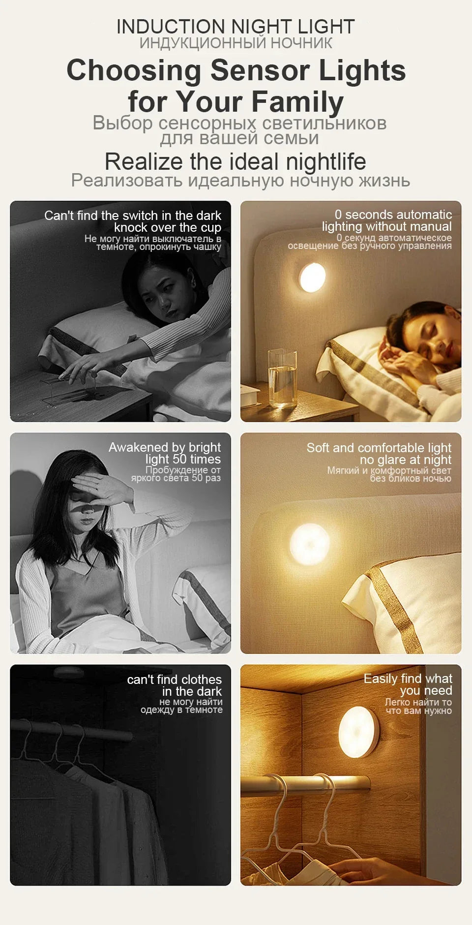 Motion Sensor LED Night Light USB Rechargeable Night Lamp For Kitchen Cabinet Wardrobe Lamp Staircase Wireless Closet Light