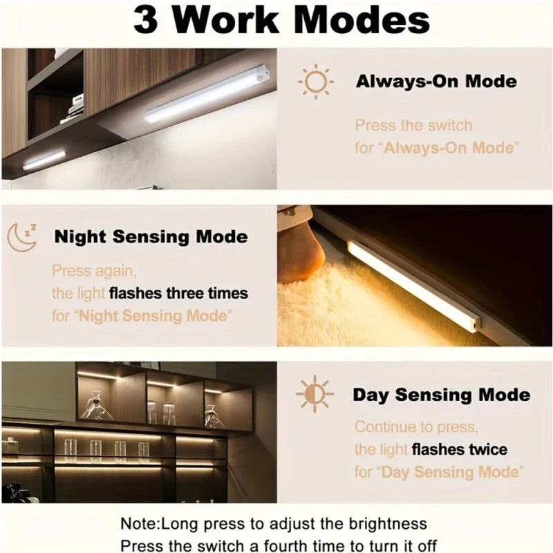 Motion Sensor Lamp, Wireless LED Bar Light USB Type C Rechargeable Night Light for Kitchen Cabinet Bedroom Wardrobe Staircase