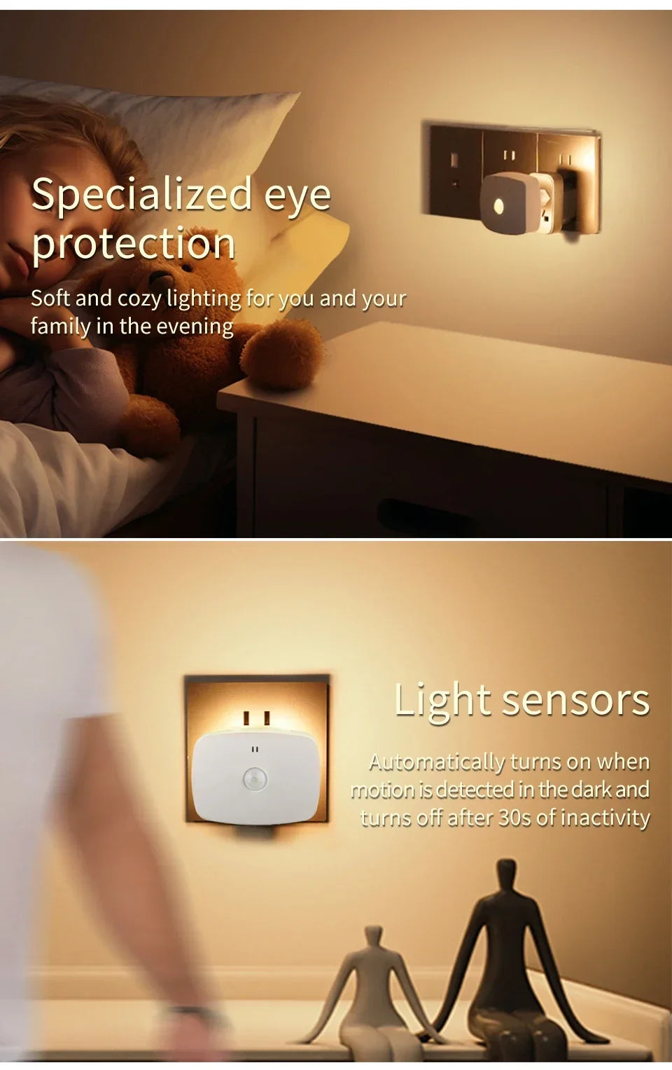 Motion Sensor Led Night Light EU US Plug Infrared Smart Sensor Wall Lamp Bedroom Toilet Hallway Kitchen Kid Nightlight 220V 110V