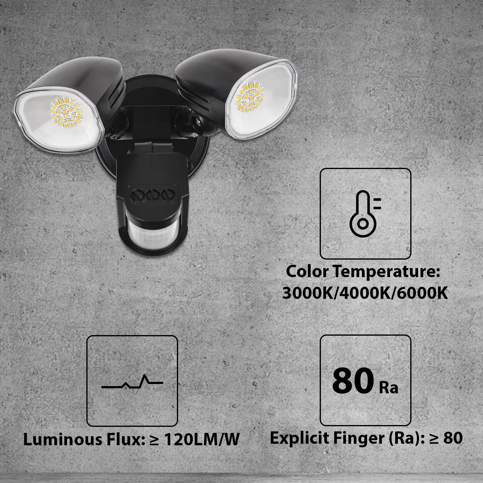 Motion Sensor Lights 2-Head Wall Light with Infrared Induction LED Light IP65 Waterproof 6000K Outdoor Sports Courtyard Light