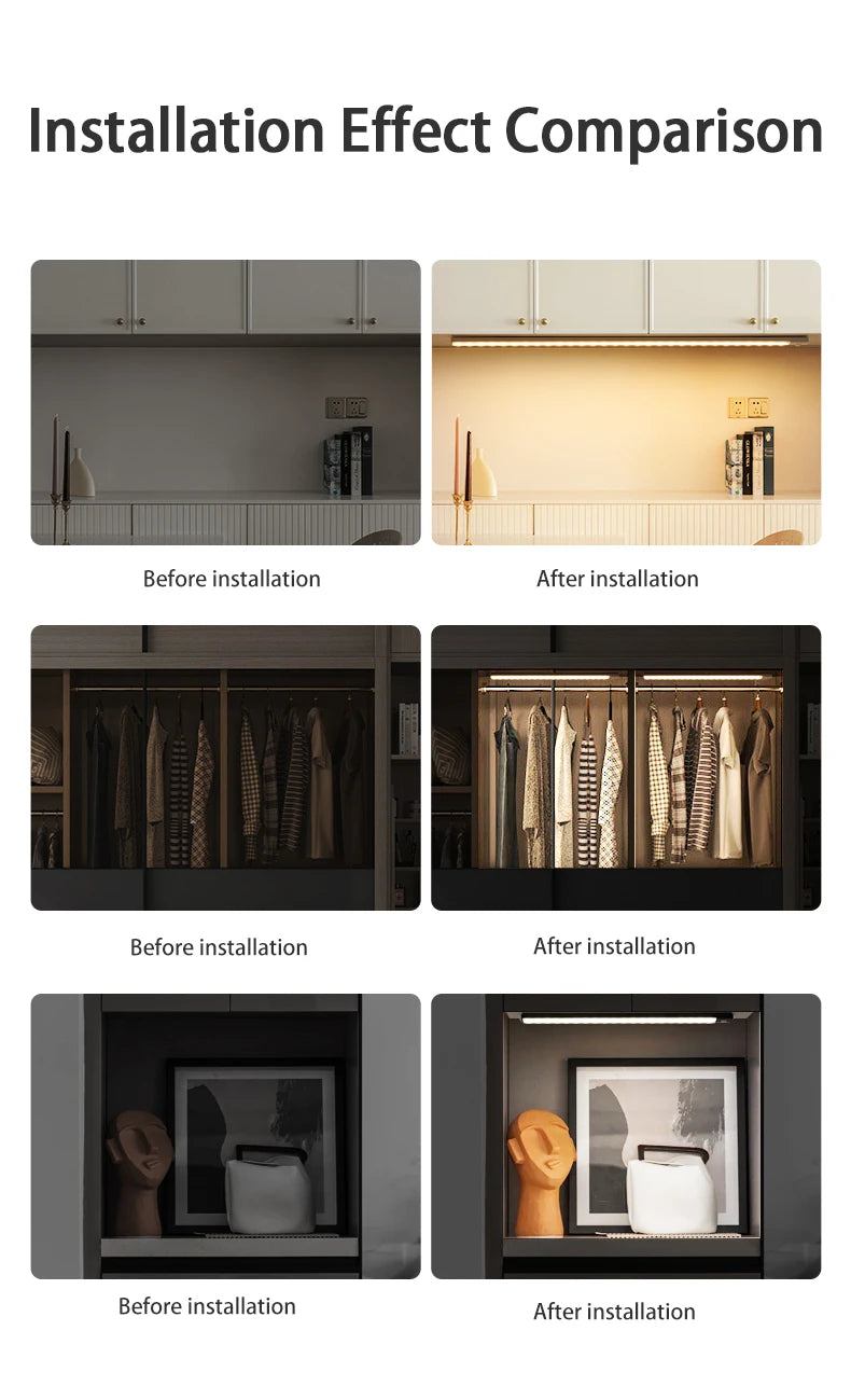 Motion Sensor Light Wireless LED Night Light USB Rechargeable Night Lamp Cabinet Wardrobe Lamp Under Backlight For Kitchen Led