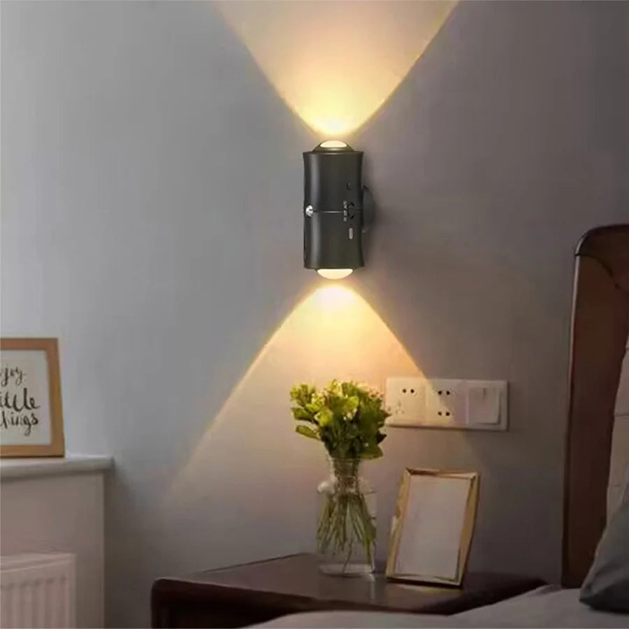 Motion Sensor LED Wall Light Tricolor RGB Rechargeable Double-head Magnetic Spotlight For Bedroom Hallway Stair Ambient Lightin