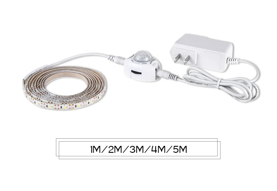 Motion Sensor LED Under Cabinet Light 1m 2m 3m 4m 5m 12V Flexible PIR Night Light Kitchen Wardrobe Bed Lighting IP65 Waterproof