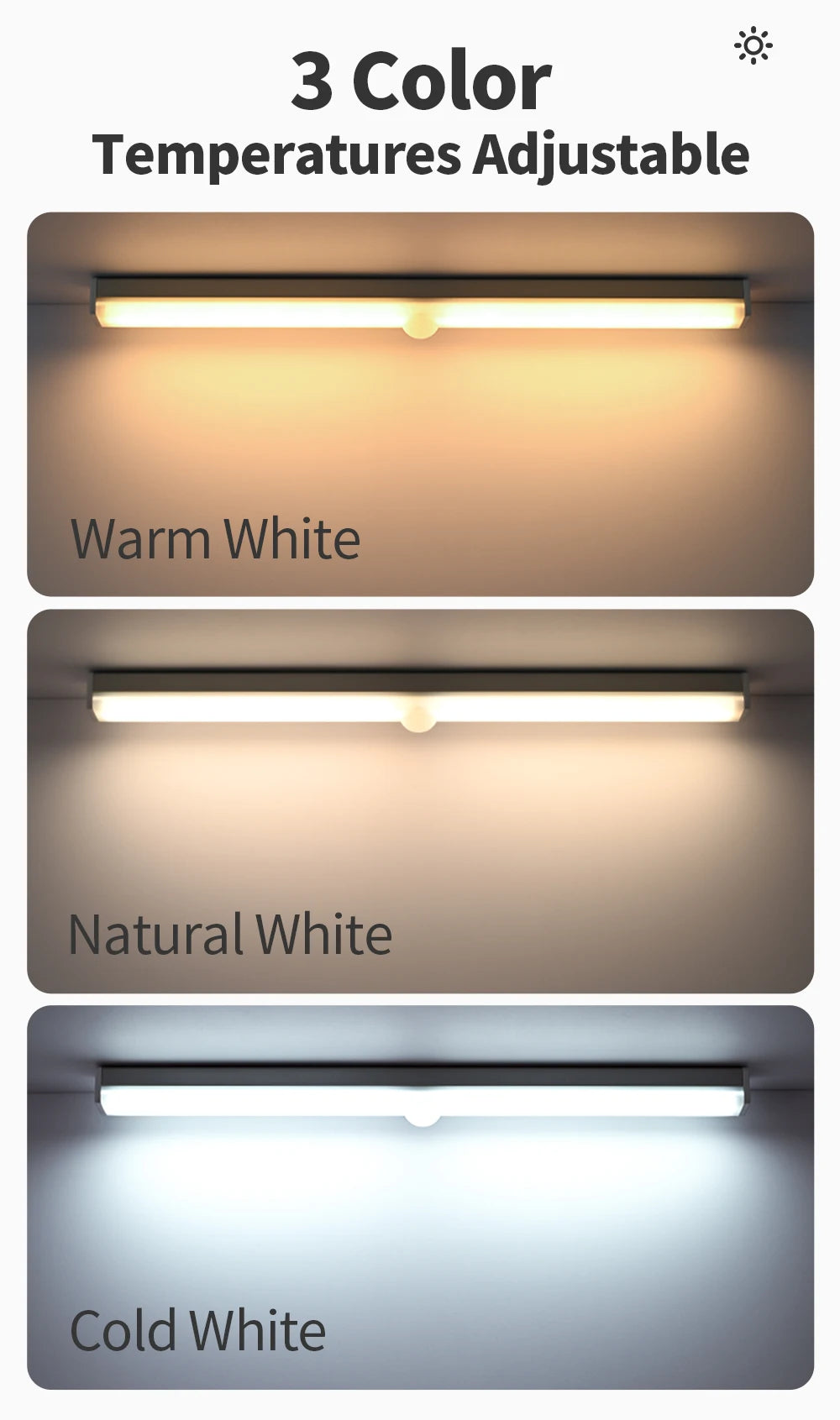 Motion Sensor Light Wireless USB Rechargeable Wall Lamp 3 Colors Dimming Kitchen Wardrobe Bedroom Closet Cabinet LED Lighting