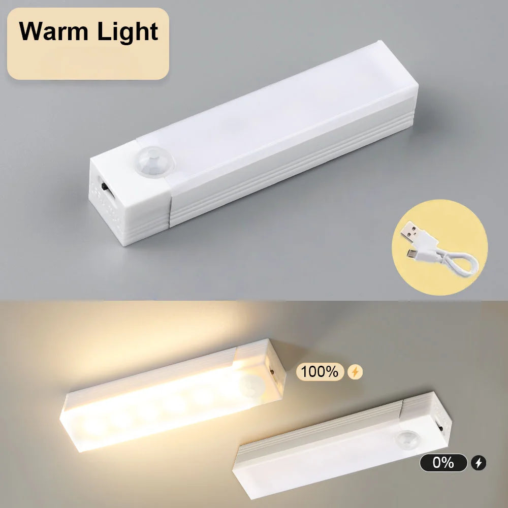 Motion Sensor Lamp, Wireless LED Bar Light USB Type C Rechargeable Night Light for Kitchen Cabinet Bedroom Wardrobe Staircase