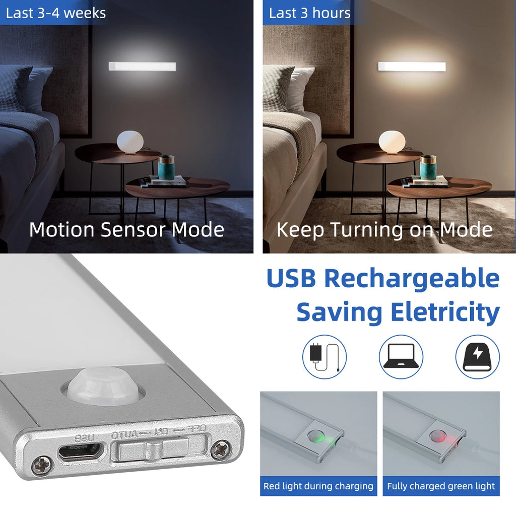 Motion Sensor Cabinet Lights Dimmable LED Night Light Wireless USB Rechargeable Led Tube Light for Wardrobe 3Colors Night Lamp