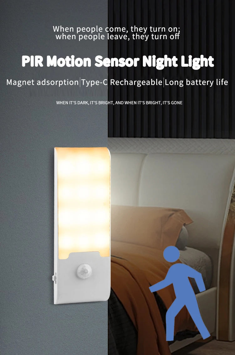 Motion Sensor LED Night Light Rechargeable Night Lamp Bedside Portable Kitchen Cabinet Night Lights for Bedroom Stairs Hallway