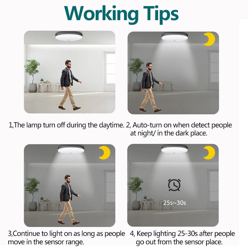 Motion Sensor Ceiling Light Modern Smart Sensor LED Lamp Human Infrared Sensing Lamp Indoor for Garage Corridor Lighting Fixture