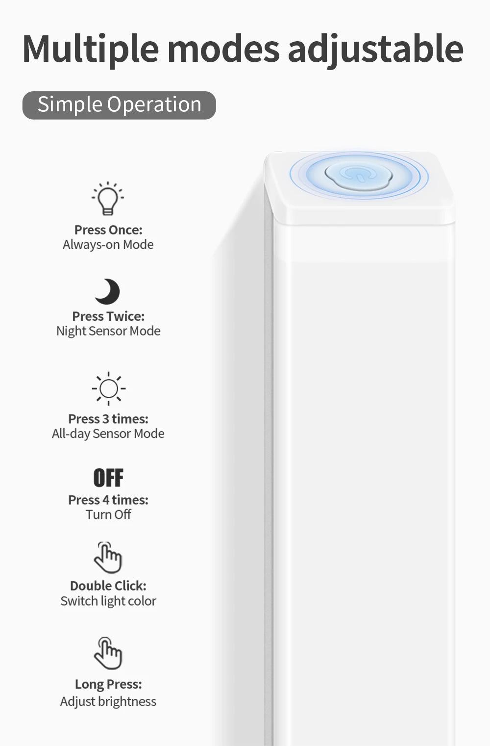 Motion Sensor Light Wireless USB Rechargeable Wall Lamp 3 Colors Dimming Kitchen Wardrobe Bedroom Closet Cabinet LED Lighting