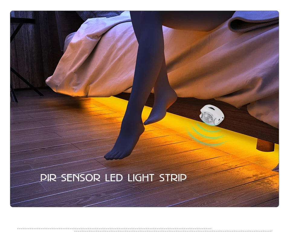 Motion Sensor LED Under Cabinet Light 1m 2m 3m 4m 5m 12V Flexible PIR Night Light Kitchen Wardrobe Bed Lighting IP65 Waterproof