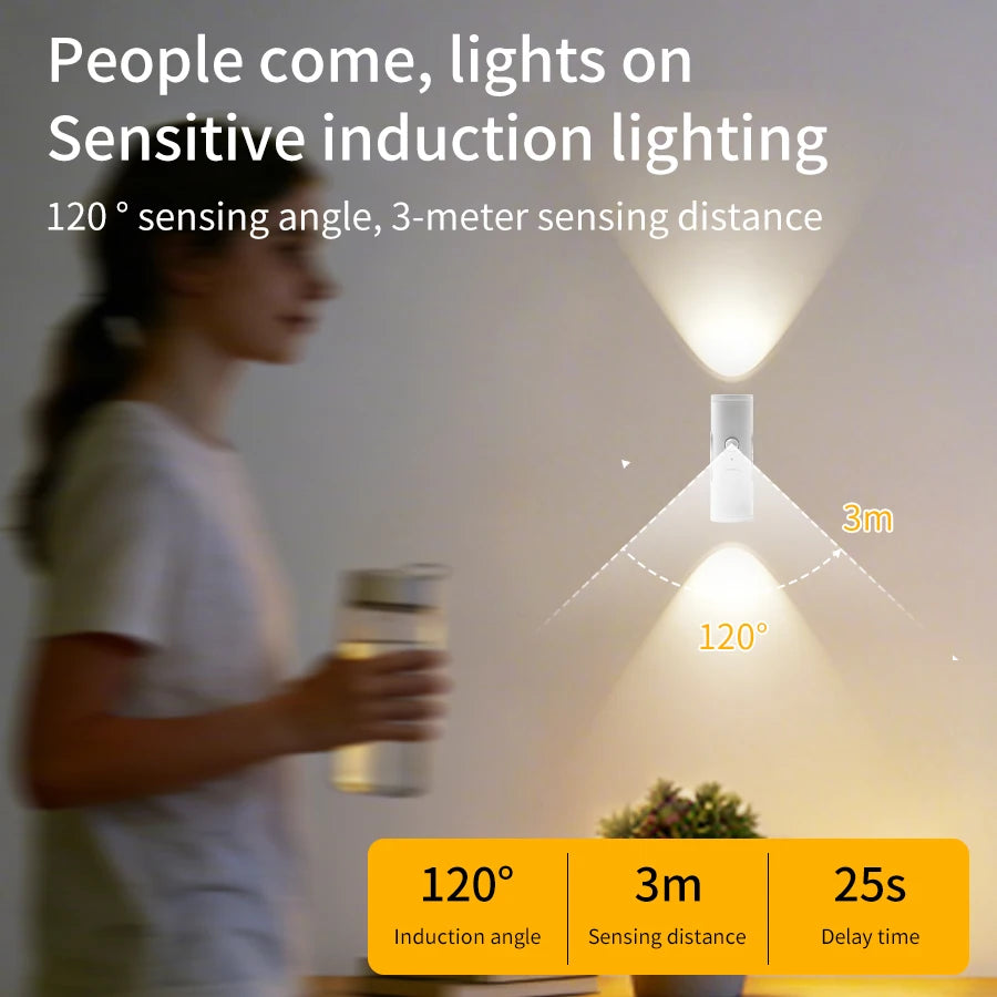 Motion Sensor Night Light Magnetic Up and Down Glowing Wall Lamp Rechargeable Night Lamp Closet Stairs Corridor Bedroom Decor