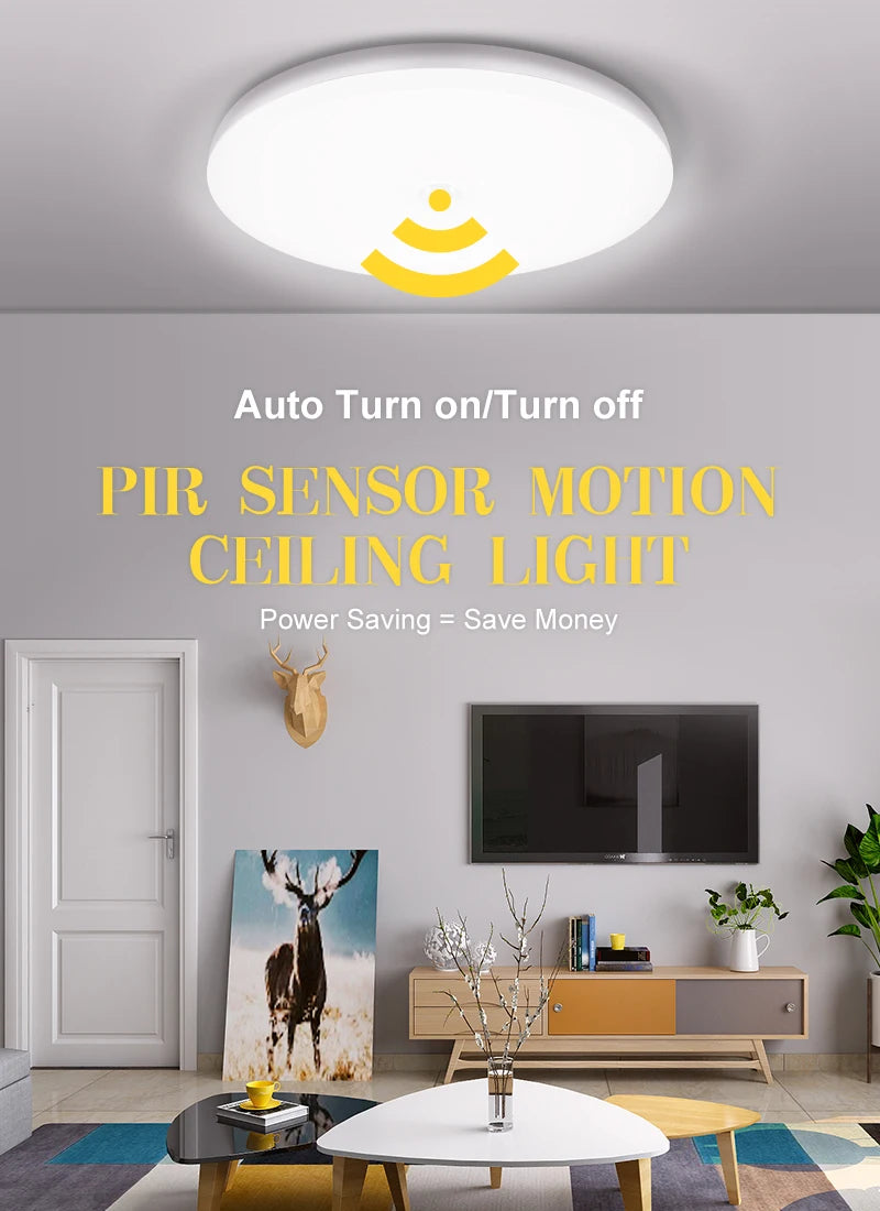 Motion Sensor Ceiling Light Modern Smart Sensor LED Lamp Human Infrared Sensing Lamp Indoor for Garage Corridor Lighting Fixture