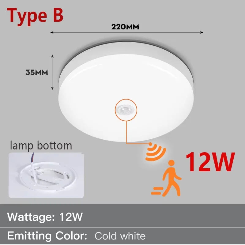 Motion Sensor Ceiling Light Modern Smart Sensor LED Lamp Human Infrared Sensing Lamp Indoor for Garage Corridor Lighting Fixture