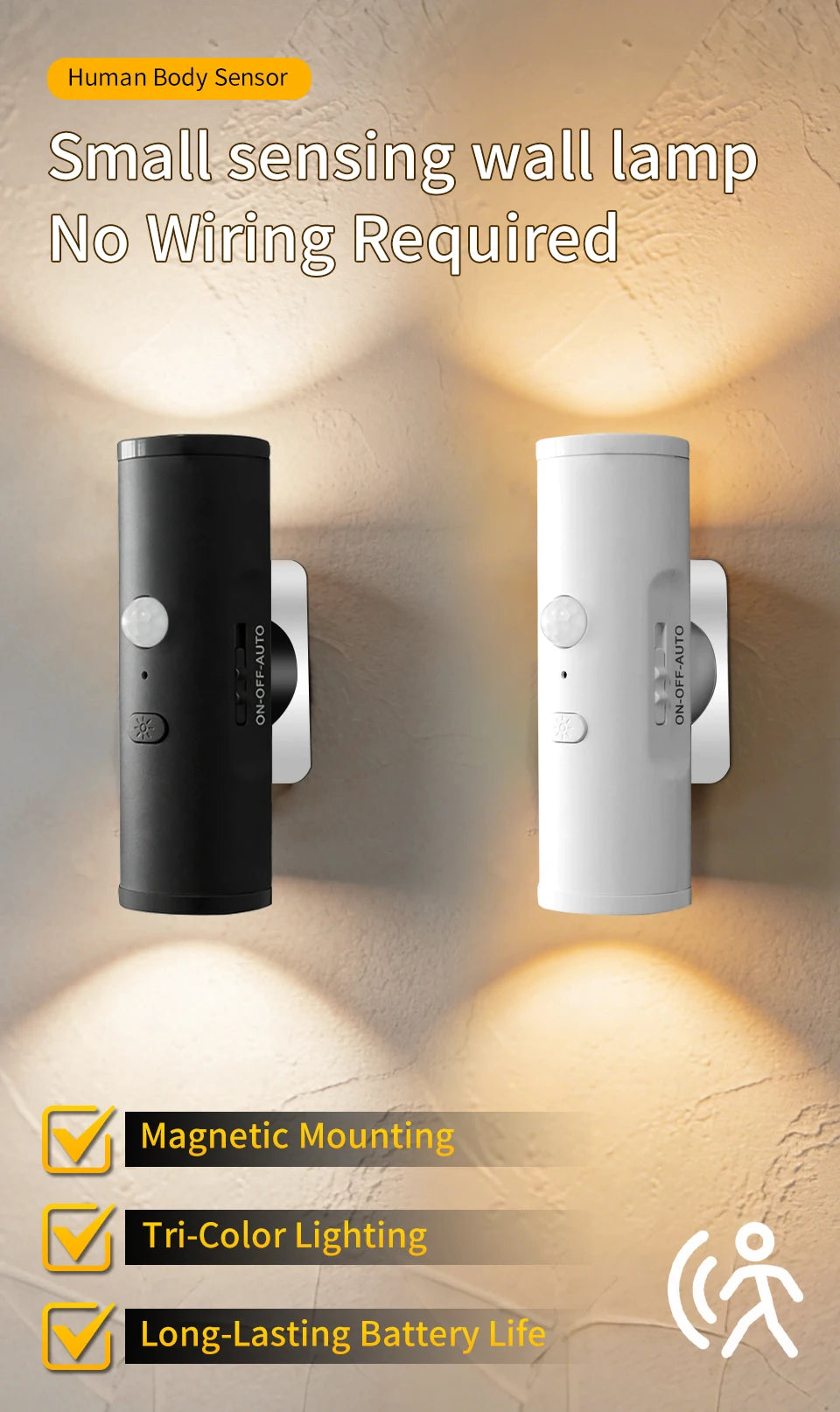 Motion Sensor Night Light Magnetic Up and Down Glowing Wall Lamp Rechargeable Night Lamp Closet Stairs Corridor Bedroom Decor