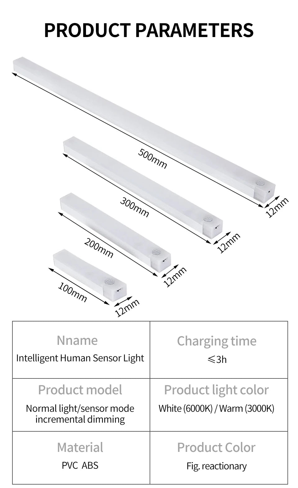 Motion Sensor Light Wireless Rechargeable LED Night Light Closet Cabinet Wardrobe Lamp Kitchen Staircase Backlight 10/20/30/50cm