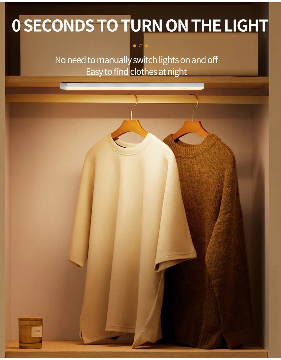 Motion Sensor Light Wireless Rechargeable LED Night Light Closet Cabinet Wardrobe Lamp Kitchen Staircase Backlight 10/20/30/50cm