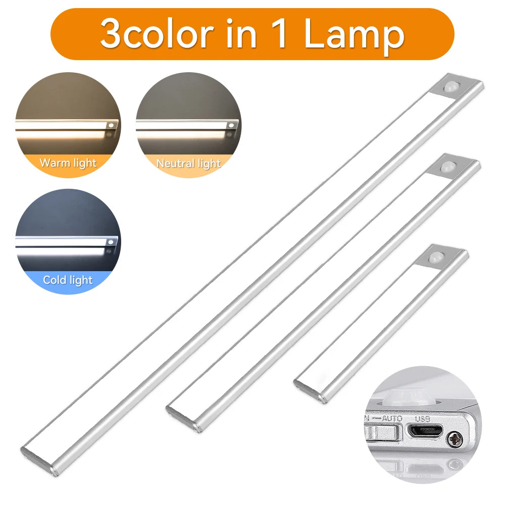 Motion Sensor Light Dimmable USB Rechargeable Lamp 3 Colors Night Light Cabinet Light Bedside Lamps  Battery Lamp LED Light Fixt