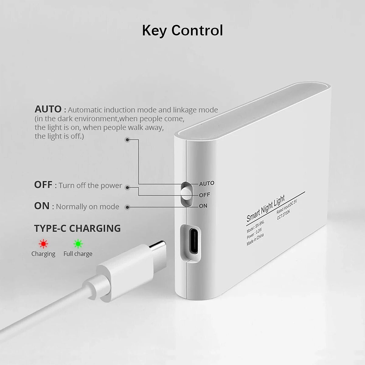 Motion Sensor Led Night Light Wireless Magnetic 2700k 0.2w Type-c Charging Abs 300amh Wall Smart Bedroom Lights Corridor Bedside