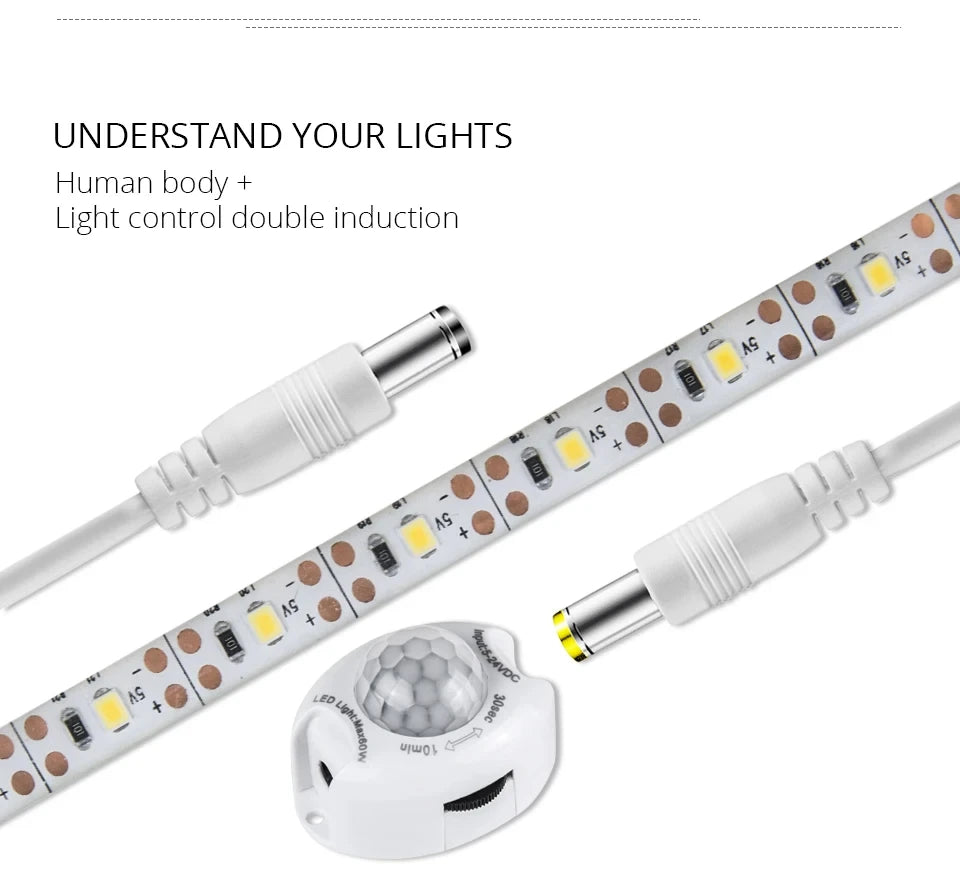 Motion Sensor LED Under Cabinet Light 1m 2m 3m 4m 5m 12V Flexible PIR Night Light Kitchen Wardrobe Bed Lighting IP65 Waterproof