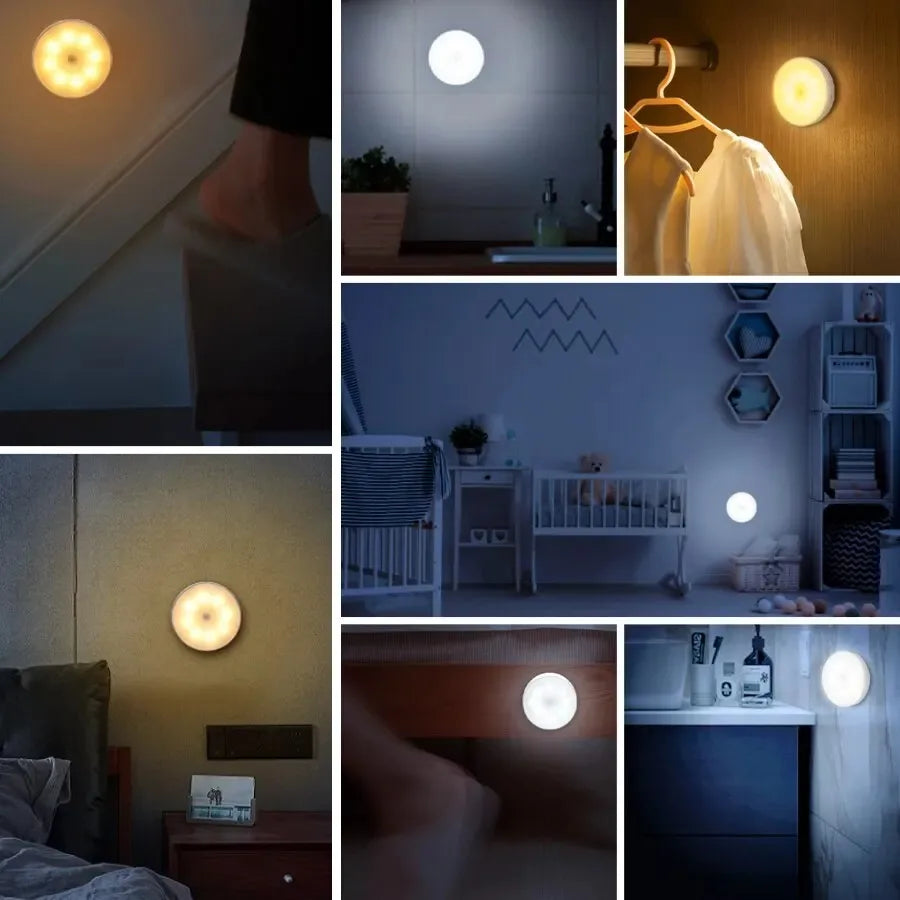 Motion Sensor LED Night Light, Wireless Magnetic Round Lamp for Kitchen Cabinet, Bedroom & Home Atmosphere Decor