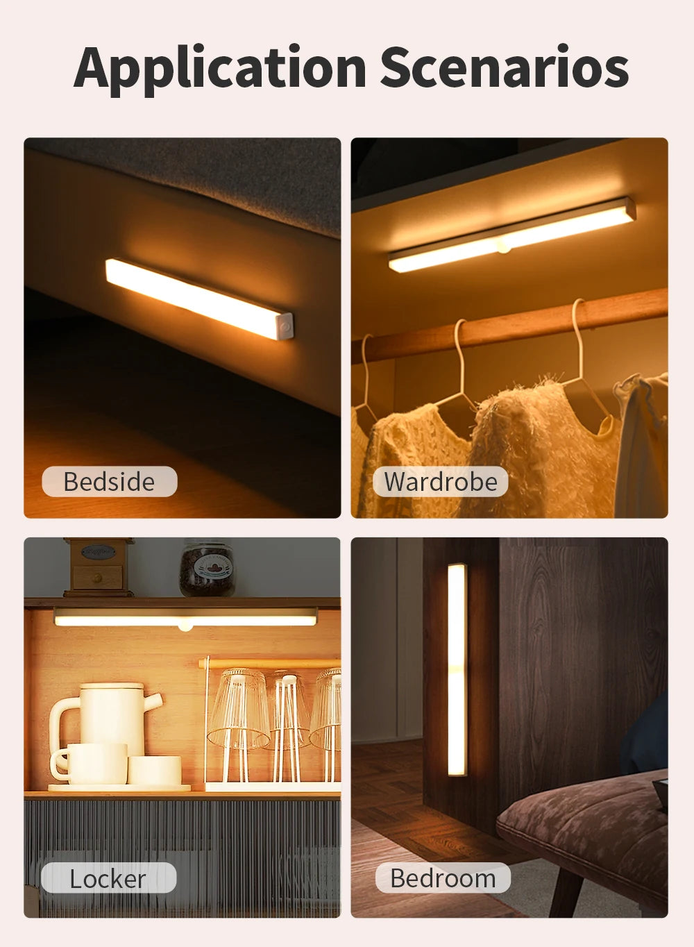 Motion Sensor Light Wireless USB Rechargeable Wall Lamp 3 Colors Dimming Kitchen Wardrobe Bedroom Closet Cabinet LED Lighting