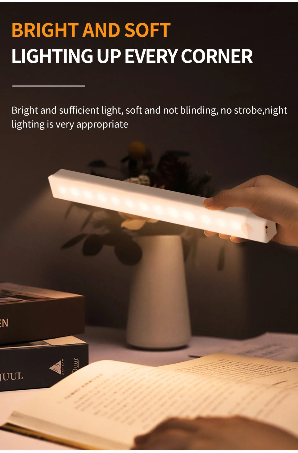 Motion Sensor Light Wireless Rechargeable LED Night Light Closet Cabinet Wardrobe Lamp Kitchen Staircase Backlight 10/20/30/50cm