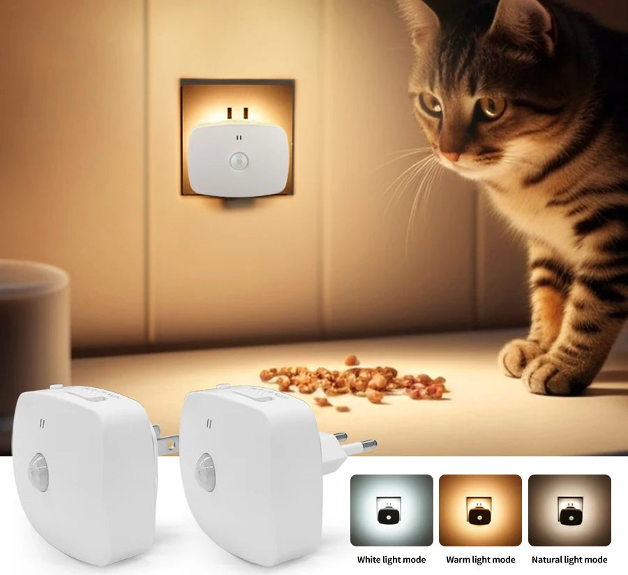 Motion Sensor Led Night Light EU US Plug Infrared Smart Sensor Wall Lamp Bedroom Toilet Hallway Kitchen Kid Nightlight 220V 110V