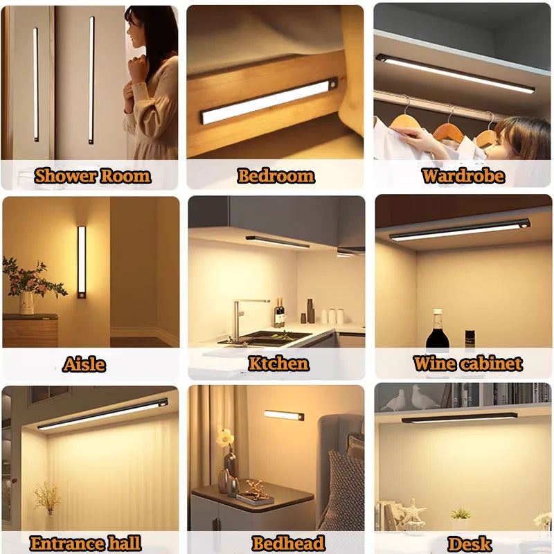 Motion Sensor Cabinet Lights Dimmable LED Night Light Wireless USB Rechargeable Led Tube Light for Wardrobe 3Colors Night Lamp