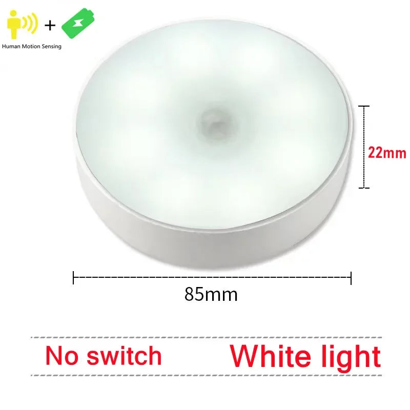 Motion Sensor Light LED USB NightLights Round Chargeable Lamp For Bedroom Kitchen Stair Hallway Wardrobe Lighting Cupboard Lamp