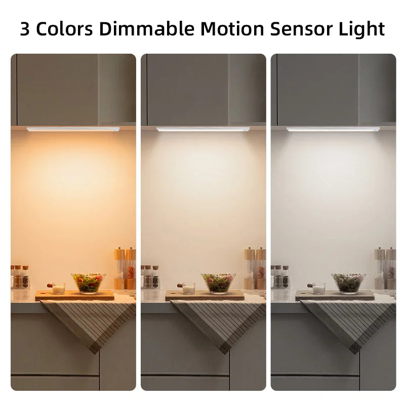 Motion Sensor Cabinet Lights Dimmable LED Night Light Wireless USB Rechargeable Led Tube Light for Wardrobe 3Colors Night Lamp