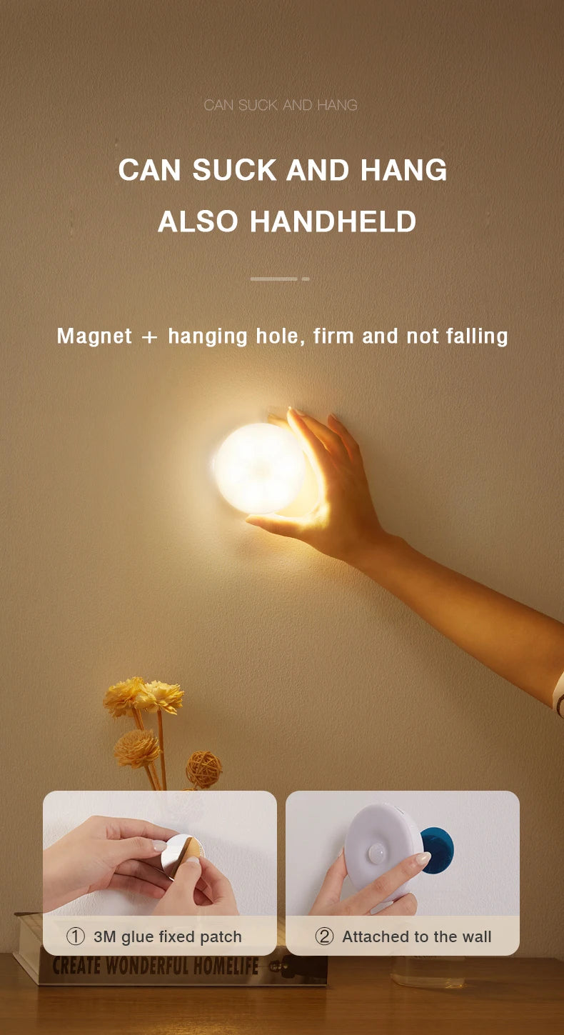 Motion Sensor LED Night Light USB Rechargeable Night Lamp for Kitchen Bedroom Stairs Hallway Cabinet Light Wireless Closet Light
