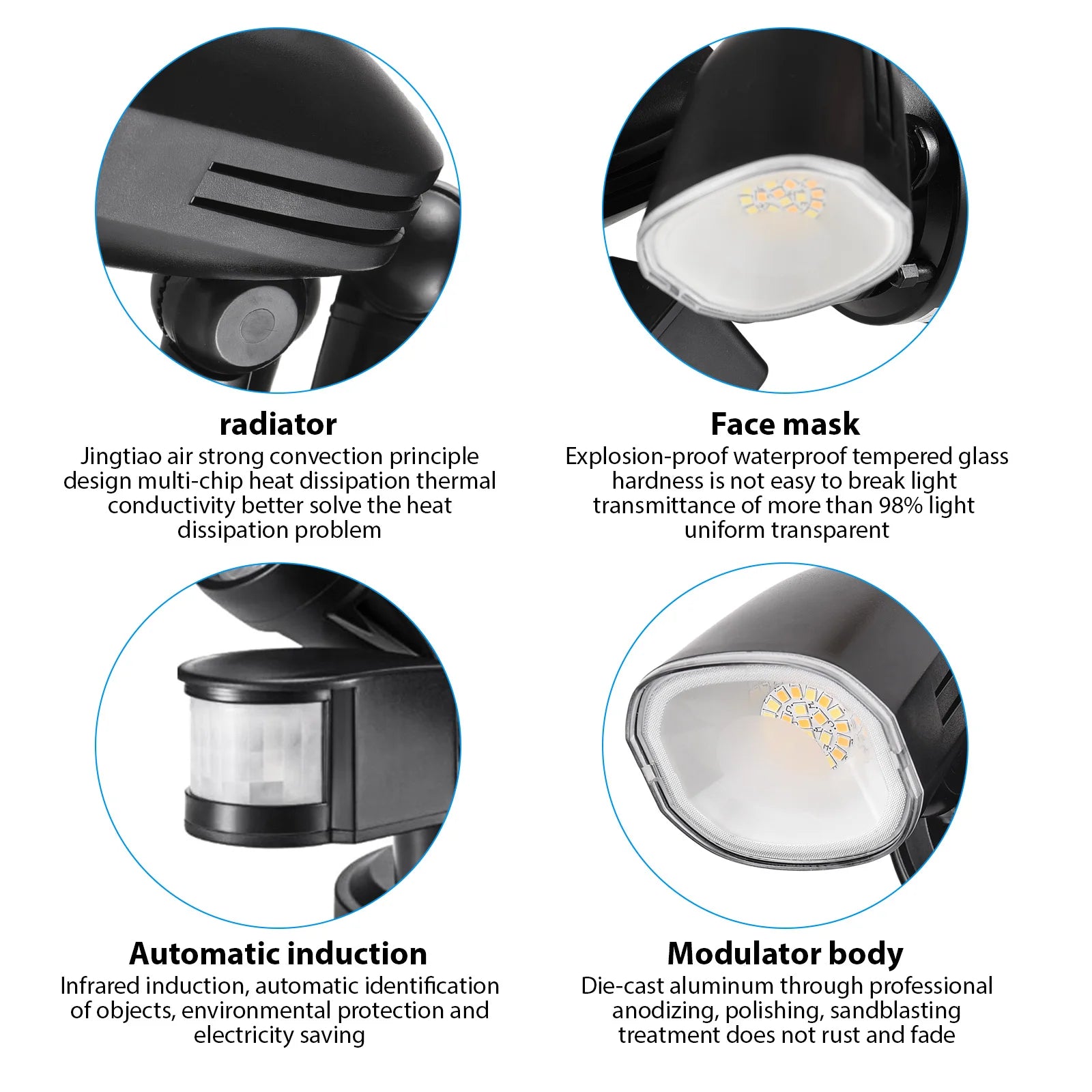 Motion Sensor Lights 2-Head Wall Light with Infrared Induction LED Light IP65 Waterproof 6000K Outdoor Sports Courtyard Light