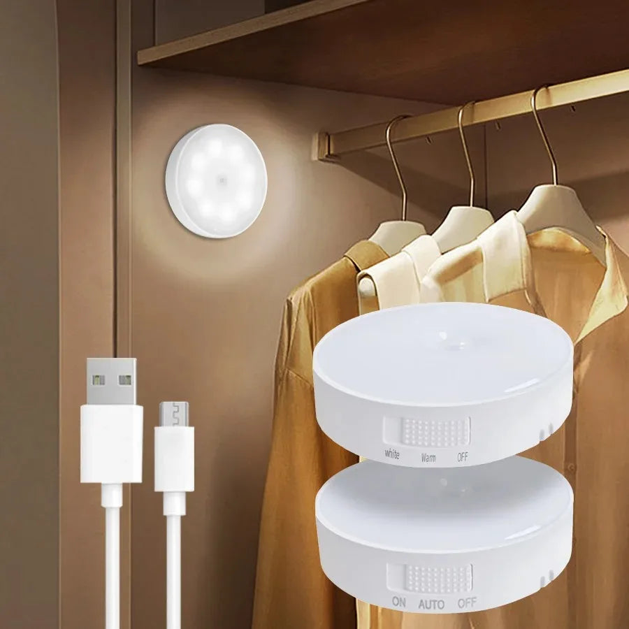 Motion Sensor LED Night Light, Wireless Magnetic Round Lamp for Kitchen Cabinet, Bedroom & Home Atmosphere Decor