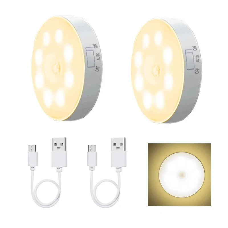 Motion Sensor LED Night Light USB Rechargeable Night Lamp For Kitchen Cabinet Wardrobe Lamp Staircase Wireless Closet Light