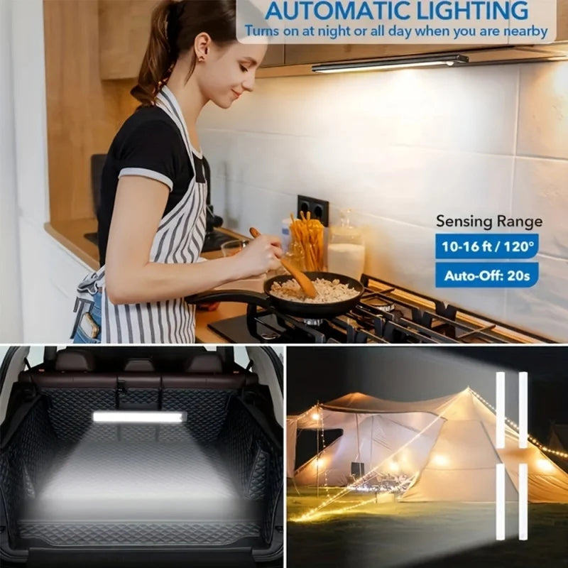 Motion Sensor Lamp, Wireless LED Bar Light USB Type C Rechargeable Night Light for Kitchen Cabinet Bedroom Wardrobe Staircase