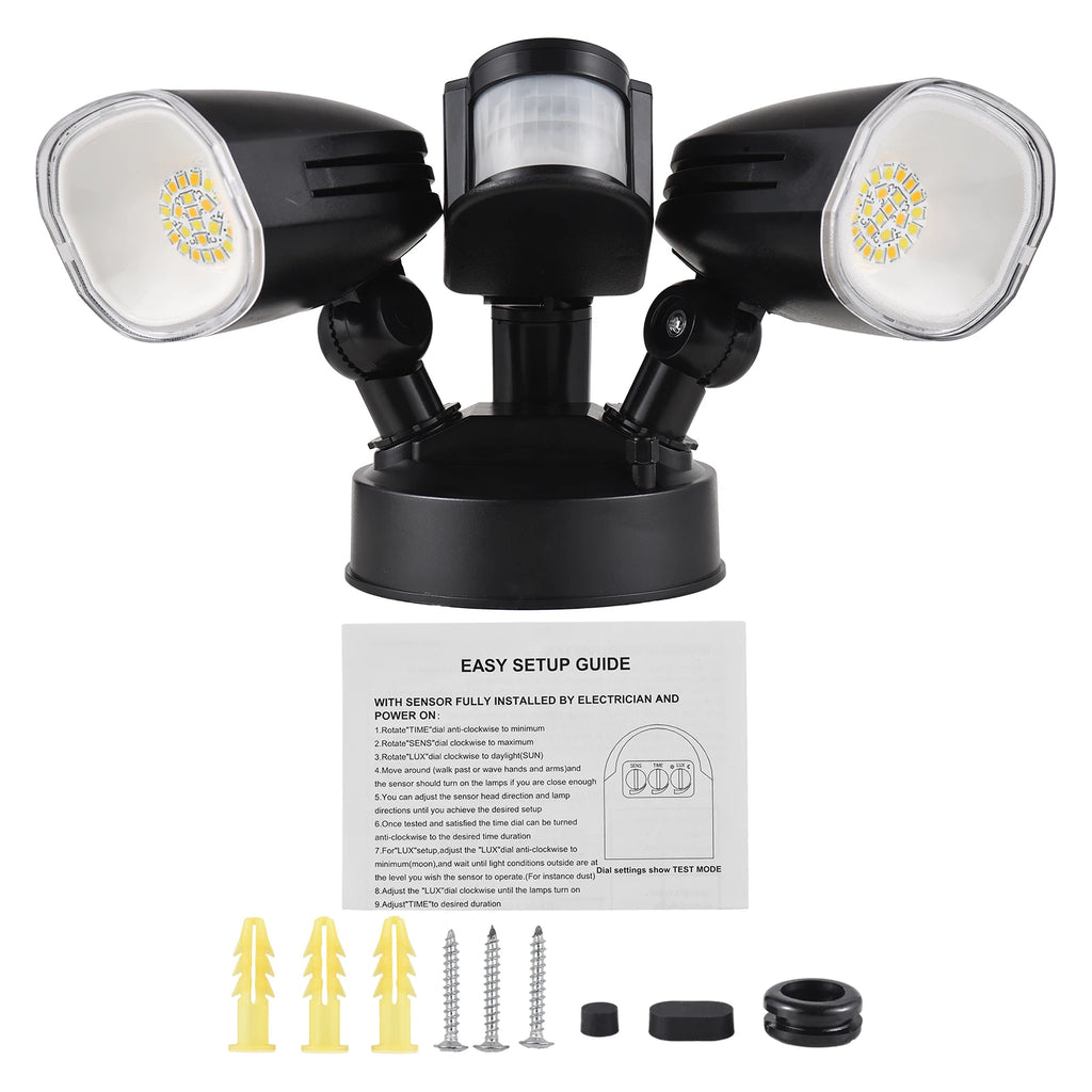 Motion Sensor Lights 2-Head Wall Light with Infrared Induction LED Light IP65 Waterproof 6000K Outdoor Sports Courtyard Light