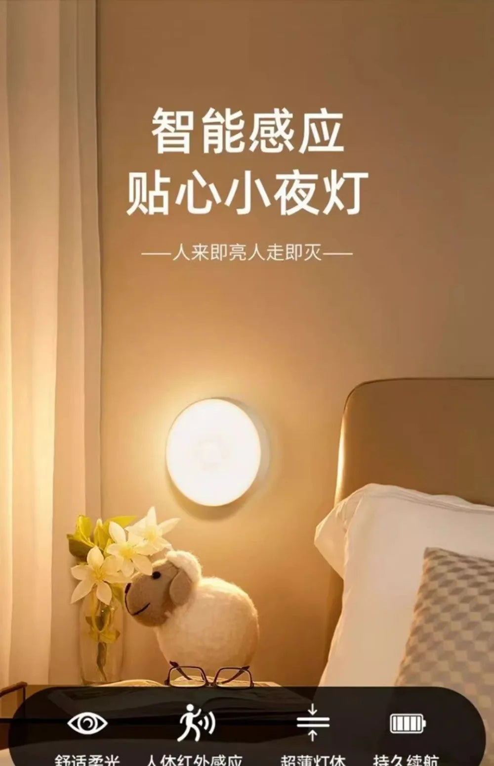 Motion Sensor LED Night Light USB Rechargeable Night Lamp for Kitchen Cabinet Wardrobe Lamp Staircase Wireless Closet Light
