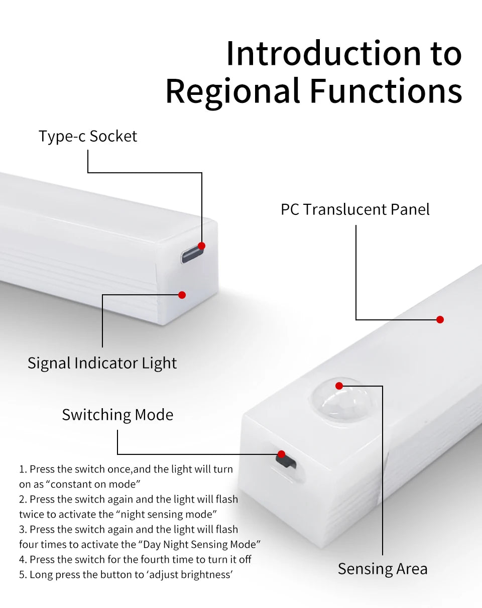 Motion Sensor Light Wireless Rechargeable LED Night Light Closet Cabinet Wardrobe Lamp Kitchen Staircase Backlight 10/20/30/50cm