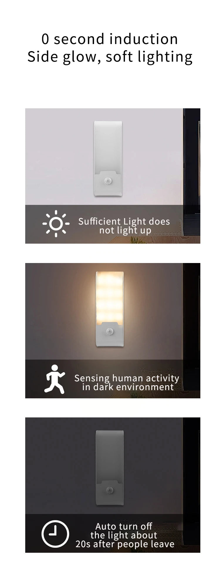 Motion Sensor LED Night Light Rechargeable Night Lamp Bedside Portable Kitchen Cabinet Night Lights for Bedroom Stairs Hallway